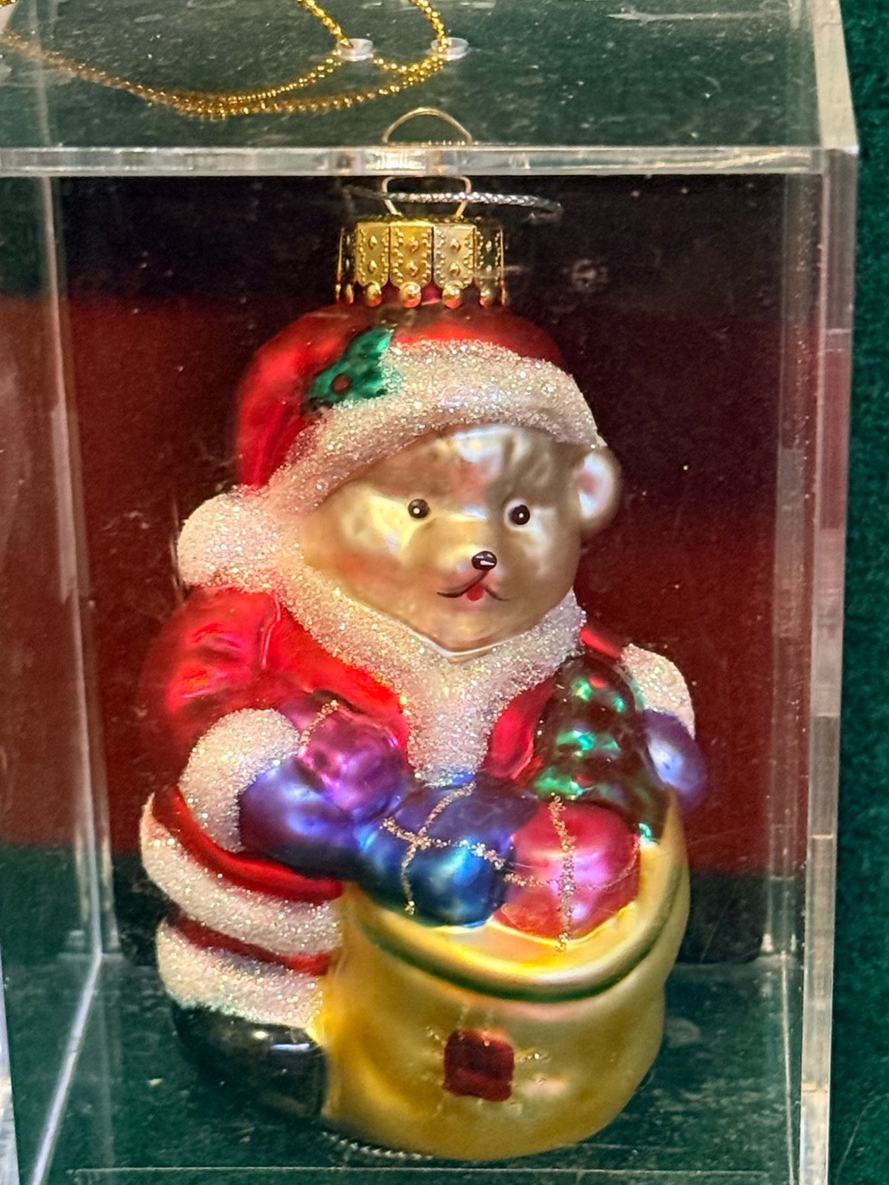 Vintage Unique Treasure Hand Blown Glass Santa Bear Christmas Ornament